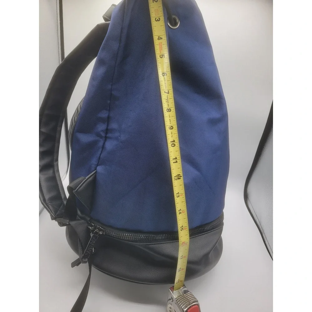 Versace Parfums Navy Blue Nylon Medusa Drawstring Backpack Greca Straps Bag